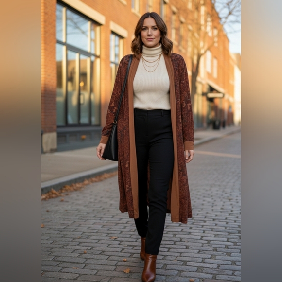 Just Me Sweaters - Vintage Just Me Paisley Duster Kimono Cardigan Size 18 Boho 90s Earth Tone